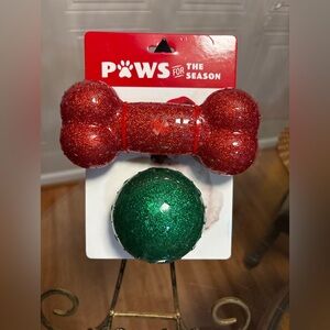 Jmle  Christmas  Time  Bone 6.5”  & Ball  3.5”   Dog Toy   With Squeakers